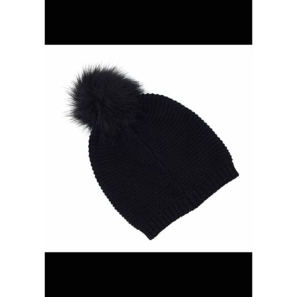 Neiman Marcus Hat Pom Pom Beanie Black Floral Embellished Bling Women One Size - Picture 7 of 11